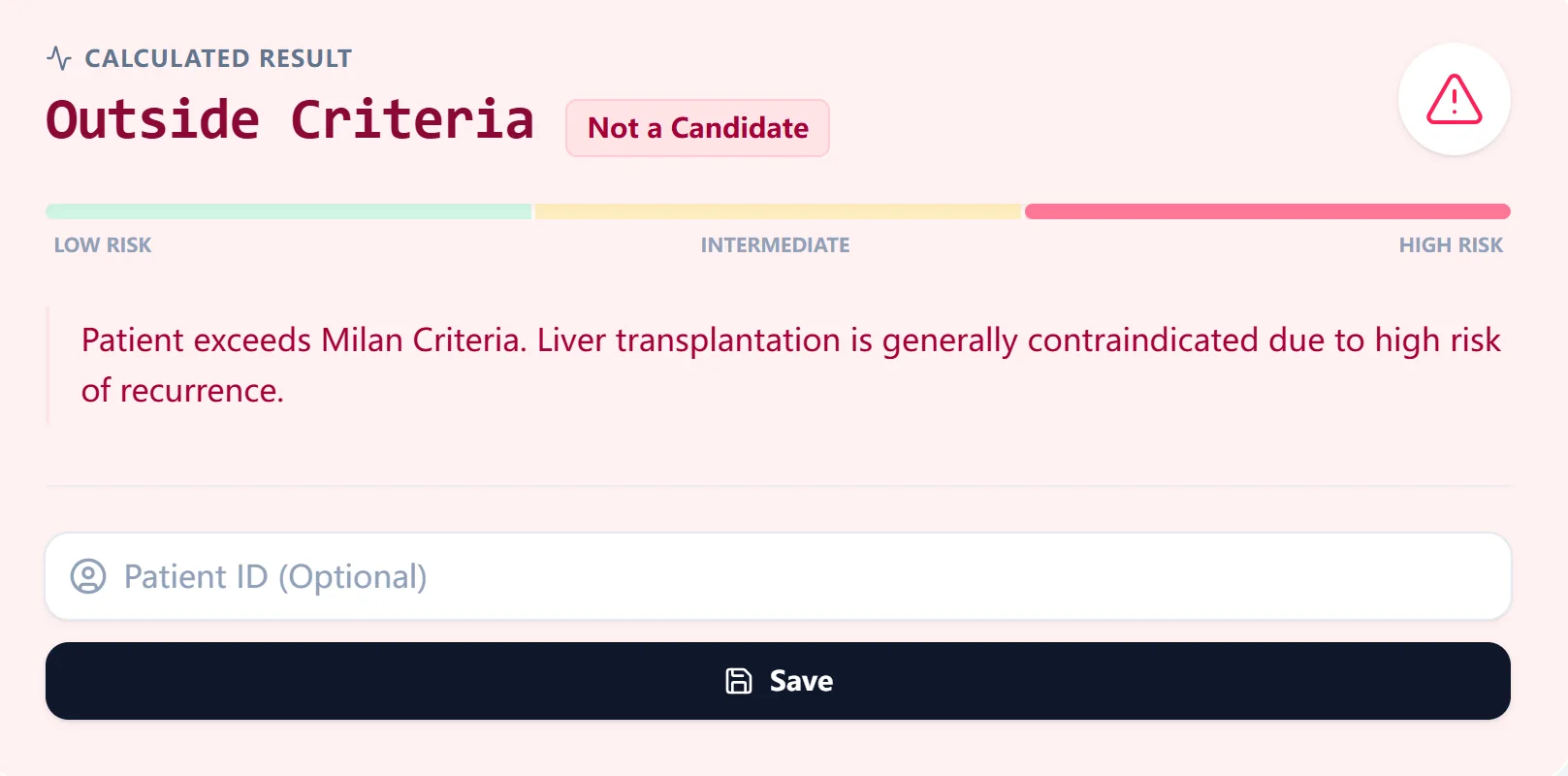 Milan Criteria Results View